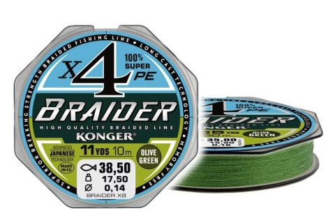 Konger Plecionka Braider X4 Olive Green 0.10mm 10m