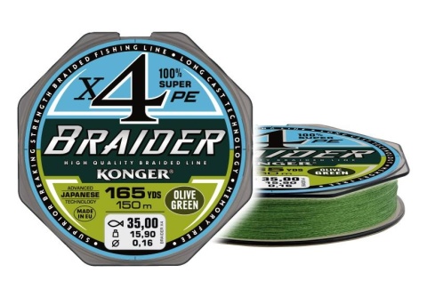 Konger Plecionka Braider X4 Olive Green150m 0,16mm