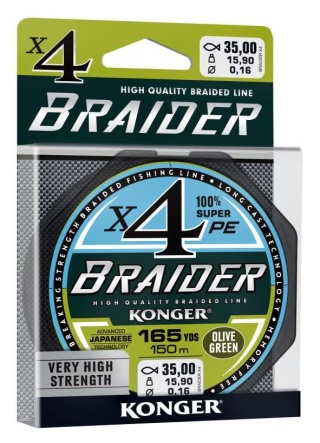 Konger Plecionka Braider X4 Olive Green150m 0,25mm