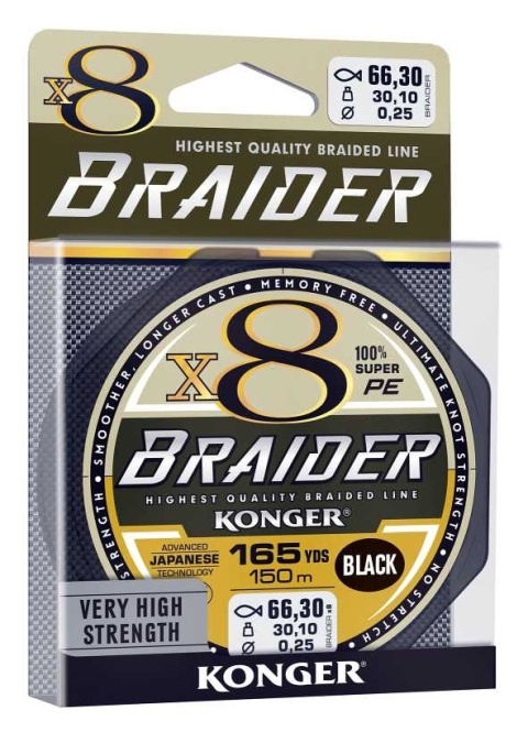 Konger Plecionka Braider X8 Black 0,18mm 150m