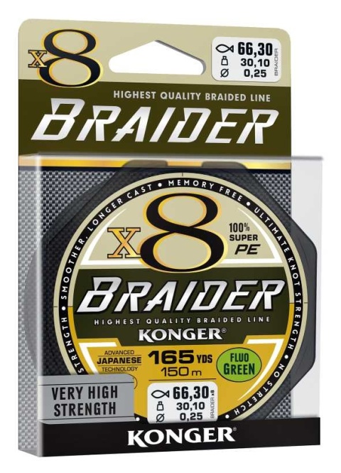 Konger Plecionka Braider X8 Lime Green 150m 0,08mm