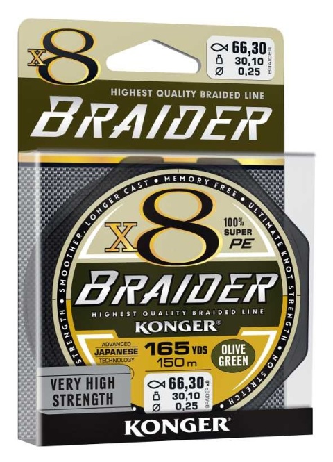 Konger Plecionka Braider X8 Olive Green 0,25/150m