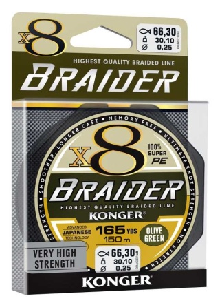 Konger Plecionka Braider X8 Olive Green 0,25mm 10m