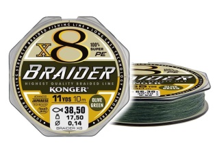 Konger Plecionka Braider X8 Olive Green 0,25mm 10m