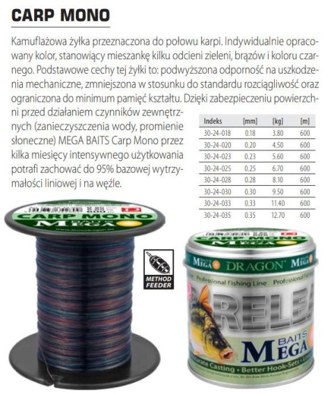 Dragon Żyłka Mega Baits Carp Mono 600m 0.25mm