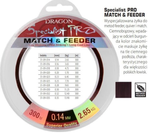 Dragon Żyłka Specjalist Pro Match&Feeder 0,18 300m
