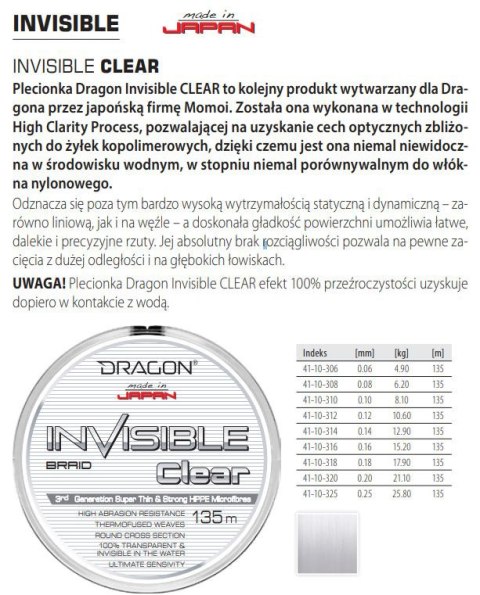 Dragon Plecionka Invisible Clear 0,14mm 135m